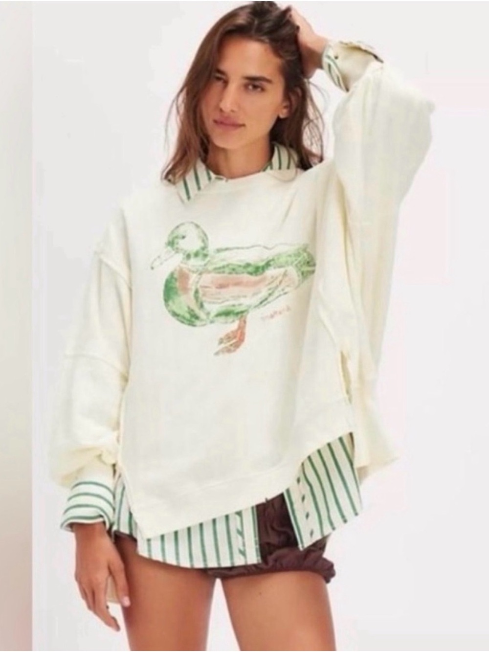 🦆We The Free Graphic Camden Sweatshirt in Mallard Duck Free People, sz xs nwt 🦆